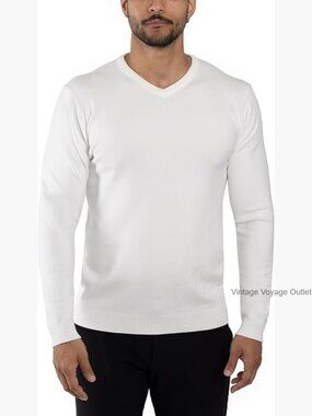 Men's V-Neck Slim Fit Pullover Sweater, Basic Dress Sweater in Off-White